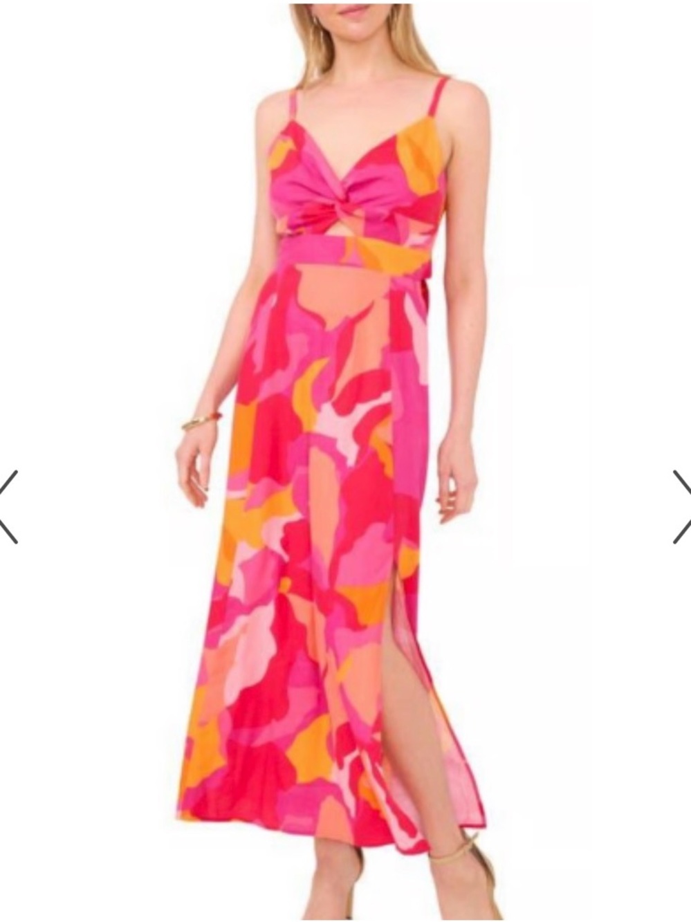 MSK Pink & Orange Abstract Tie-Front Maxi Dress with Yellow Accents